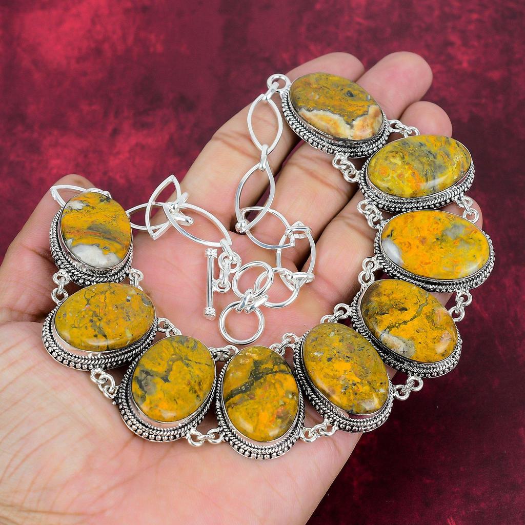 Bumblebee Jasper Necklace, 925 Solid Sterling Silver Gemstone Jewelry, Handmade Necklace For Mother Day