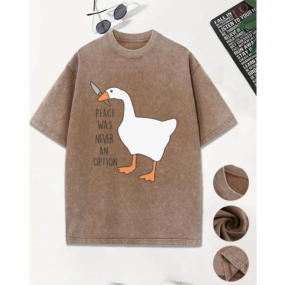 Мир Никогда Не Был Вариантом Мультяшный Утенок с Ножом Выстиранные Футболки Мужские Летние Хлопковые Футболки с Коротким Рукавом