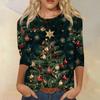 Women's Fashion Casual Seven Sleeve Christmas Printed Round Neck Top