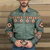 Cowboy Style Long Sleeve Shirt, Tribal Geometric Pattern