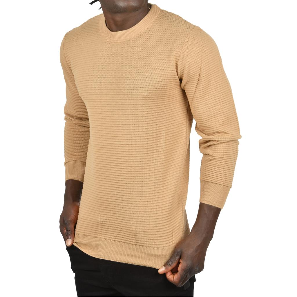 DeepSEA Striped Patterned Crew Neck Slim Cut Knit Sweater 2505492