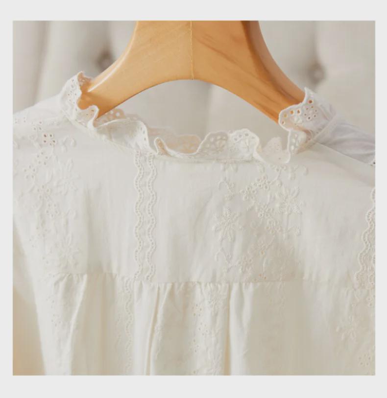 Абрикосовая женская рубашка с длинным рукавом из чистого хлопка с вышивкой - новый дизайн весны 2025 года