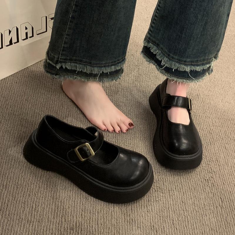 Leather Platform Mary Jane Shoes Women's New Autumn Women's Shoes Versatile Height-increasing Small Leather Shoes Loafer Single Shoes