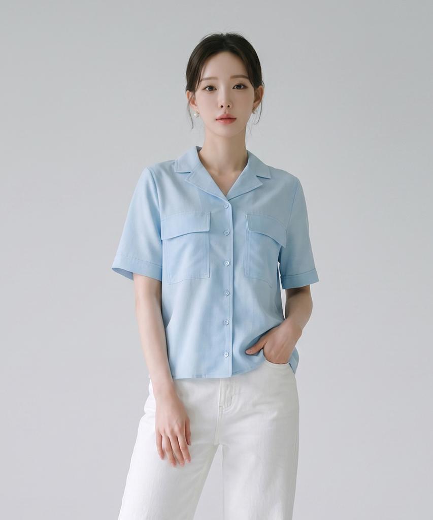 SOUP Open Collar Double Pocket Short Sleeve Shirt (Oa6Sst5)