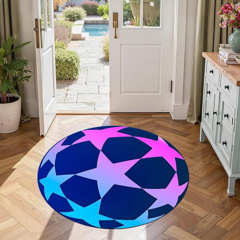 Football Round Area Rug Design for Balcony Foyer Kitchen Game Room Anti-slip Round Rug Decorate Offices Gift for Festivals