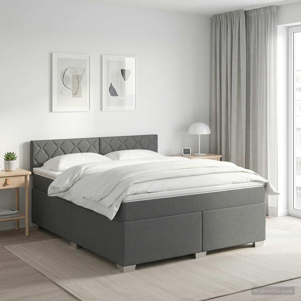 Box Spring Bed with Mattress Dark Grey 140 x 190 cm Fabric