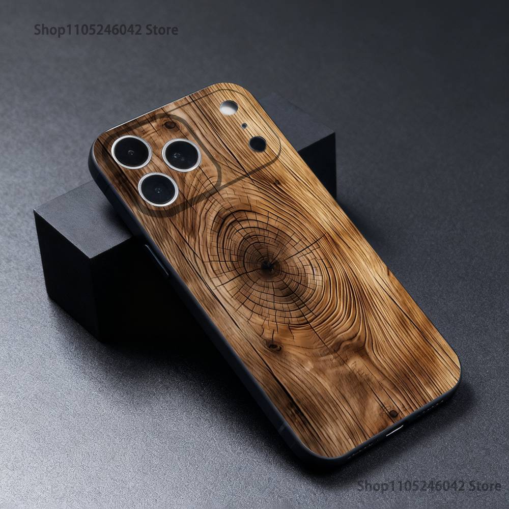 Чехол для телефона из натурального дерева для iPhone 17,16,15,14,13,12,11,Pro,XS,Max,XR,Plus,E,SE4,Mini Черный Мягкий Чехол