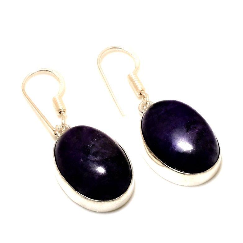 Amethyst Gemstone 925 Silver Plated Handmade Jewelry Earring 1.36"