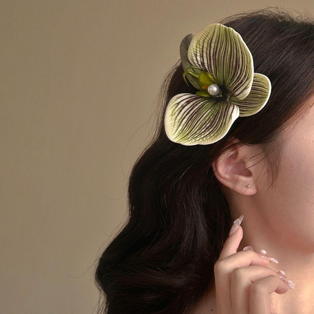 Butterfly Orchid Flower Hair Claw Bohemia Barrettes Large Shark Clip Cute Orchid Hair Clip  Beach