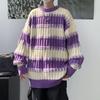 Молодежный Стиль Контрастные Цвета Вязаные Пуловеры Осень Зима Американская Полоска Мужская Одежда Круглый Вырез Свободные Повседневные Свитеры