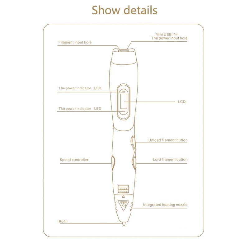 Ручка для 3D-печати с 12 цветами PLA Filament Support ABS / PLA Filament Kids DIY Drawing Gift с ЖК-дисплеем
