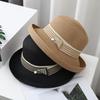 Sun Hat Women's Summer Crimped Straw Hat British Retro Black Sunscreen Hat Travel Foldable Sun Hat Tide