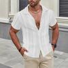 Summer Lapel Solid Color Short-sleeved Shirt Button Men's Hollow Shirt Clothing