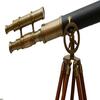 Nautical Marine Designer Brass Telescope  Finish Double Barrel Black Leather Wooden Brown Tripod Floor Standing Royal Handmade Telescope