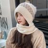 Winter Warm Hat Scarf Set Women Lady Plush Pompom Crochet Wool Knit Pullover Cap Outdoor Thick Windproof Warmer Hat Scarves