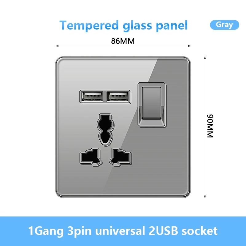 Универсальная настенная розетка Type-C мощностью 18 Вт с портами USB, быстрая зарядка, панель из закаленного стекла, розетка питания, стандарт Великобритании, двойная зарядная розетка USB