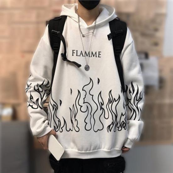 Мужское осеннее худи с принтом пламени, капюшоном, длинными рукавами, мягкое, теплое, свободного кроя, в стиле хип-хоп, зимнее худи для школы