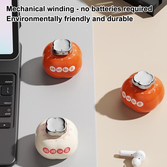 Persimmon Shape Mechanical Kitchen Timer with Magnetic Back Cute Cooking Reminder for Baking Boiling 60-Minute Countdown Loud Ringing Timer