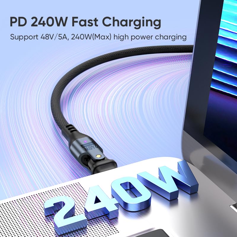 PD240W USB Type C to Rotatable 5A Fast Data Charging Compatible with Android and Other Devices Cable, USB-C USB-C, Right-Angled, 180° [1M + 1.8M],