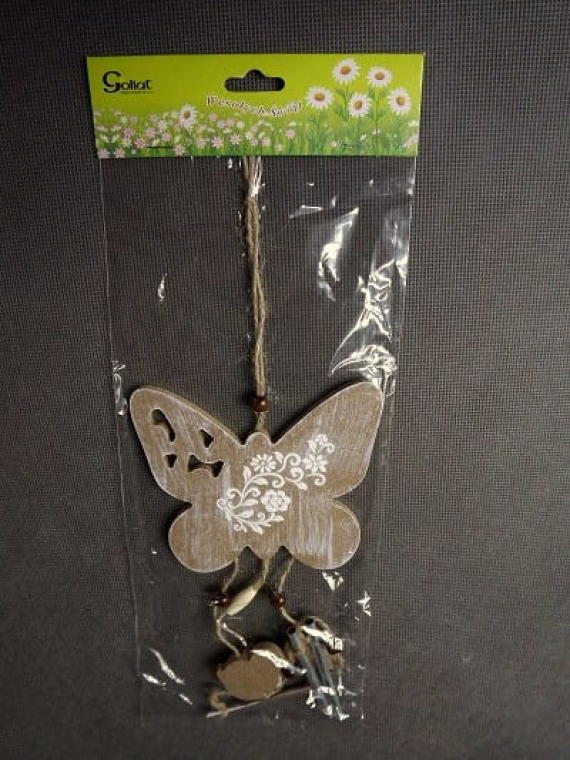 Wooden Butterfly Pendant with Ribbons - Brown
