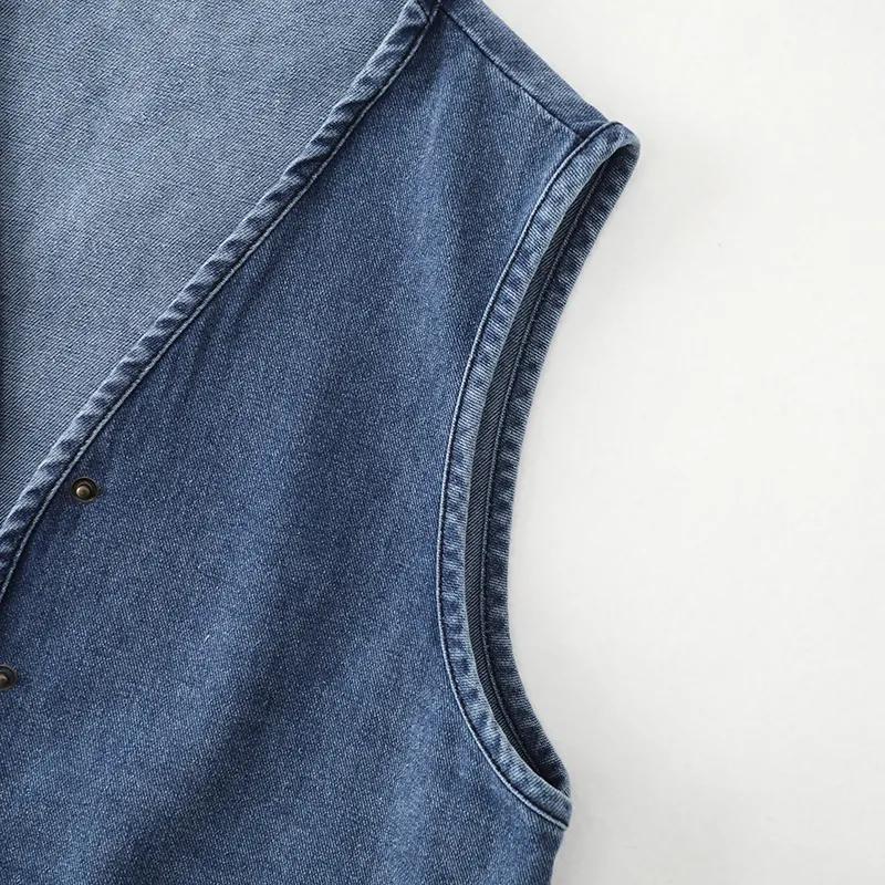 Женский весенне-осенний джинсовый жилет оверсайз, приталенная куртка с карманами