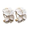 Women Fashion Luxury Elegant White Gardenia Flower Pattern Stud Earrings