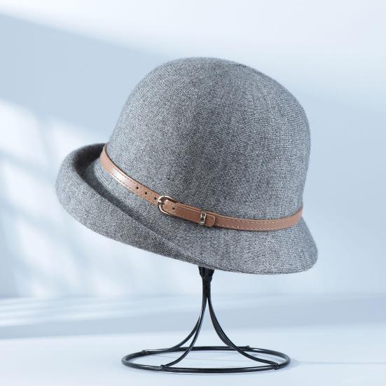 Шляпа-котелок в британском стиле, шерстяная повседневная шляпа с подвернутыми полями, ремешок из искусственной кожи, женская осенне-зимняя городская шляпа