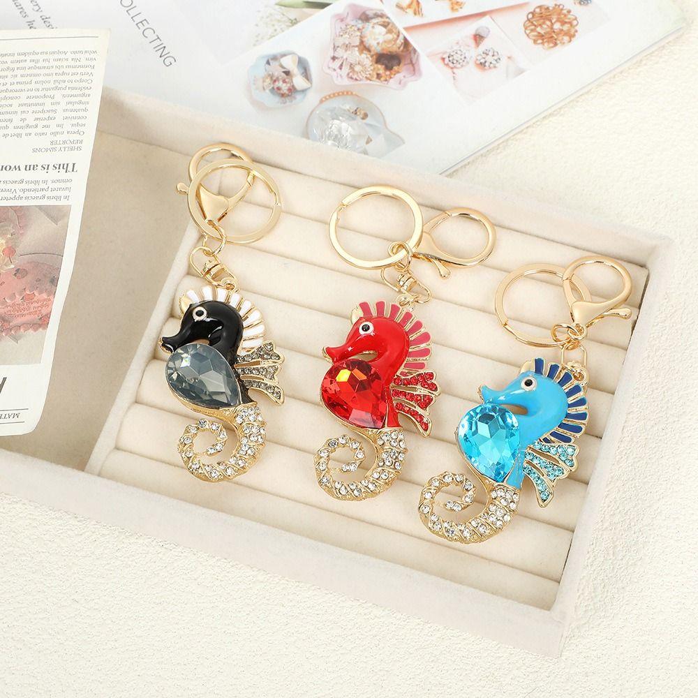 Super Flash Car Key Ring Rhinestone Bag Pendant Fashion Ocean Seahorse Keychain For Women Bag