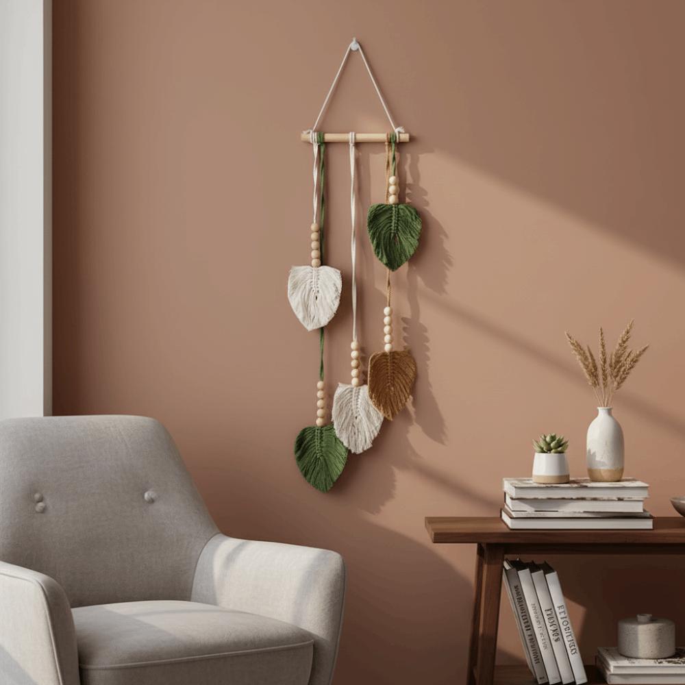 Handmade Wall Art Leaf Tapestry Tassel Wall Hanging Pendant Vintage Handwoven Tapestry Home Decor