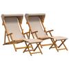 Reclining Chair 4 Pcs 3 Position Solid Eucalyptus Wood Beige