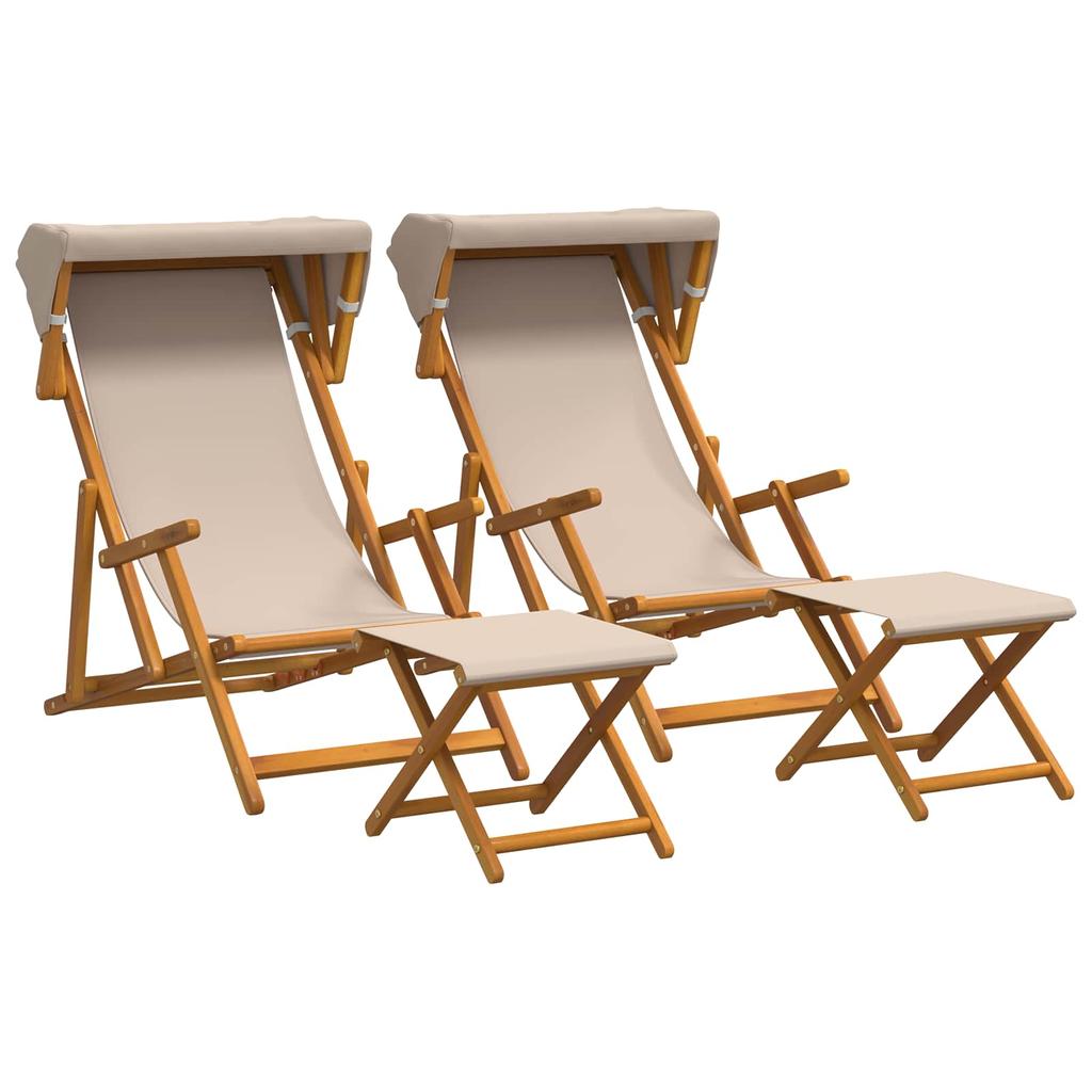 Reclining Chair 4 pcs 3 Position Solid Eucalyptus Wood Beige