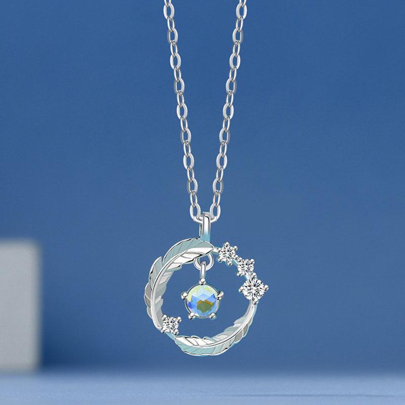 ANENJERY Ожерелье с подвеской из лунного камня и перьев для женщин, ювелирный подарок, оптовая продажа