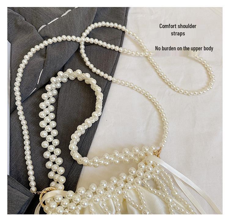 French Pearl Handbag: Elegant Women's Beaded Evening Bag, Large Capacity, Handmade Woven Shoulder Bag.