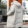 Зимние мужские длинные белые куртки на утином пуху с капюшоном, теплые пальто, мужские парки, пуховые пальто