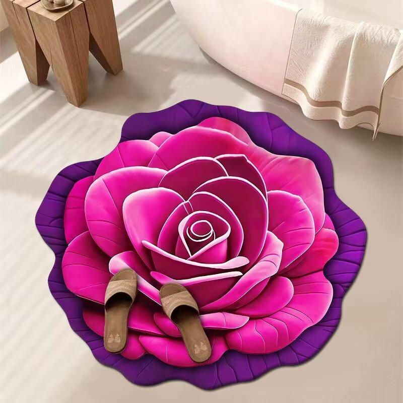 3D Цветочный Ковер Ванная Комната Впитывающий Бытовой Противоскользящий Грязеотталкивающий Легкий в Уходе Коврик для Ног
