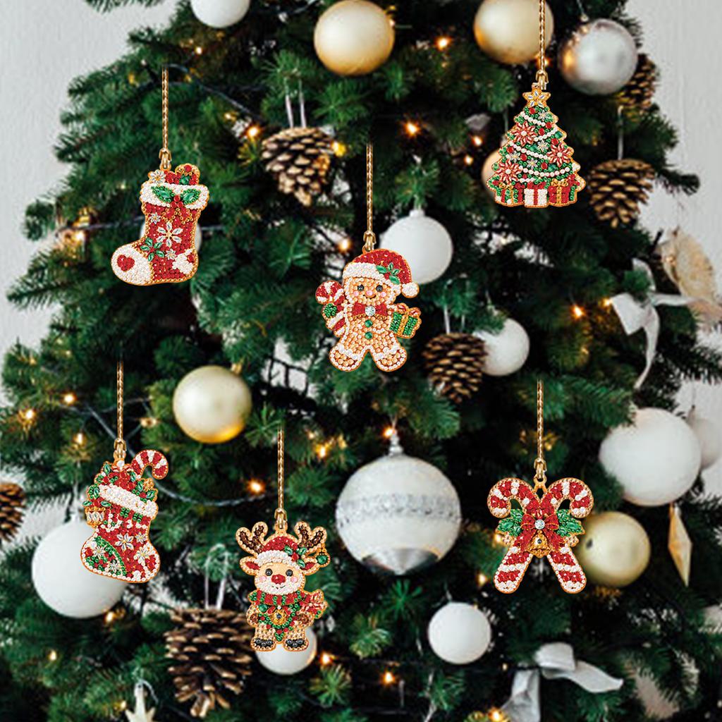 10Pcs DIY Christmas Ornament Diamond Painting Wooden Pendant Pearl Gem Hanging Decor Kit 10cm