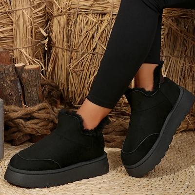 Зимние женские короткие плюшевые теплые зимние ботинки повседневная обувь новые замшевые меховые ботинки челси ботильоны на плоской подошве женская обувь на платформе черные ботинки