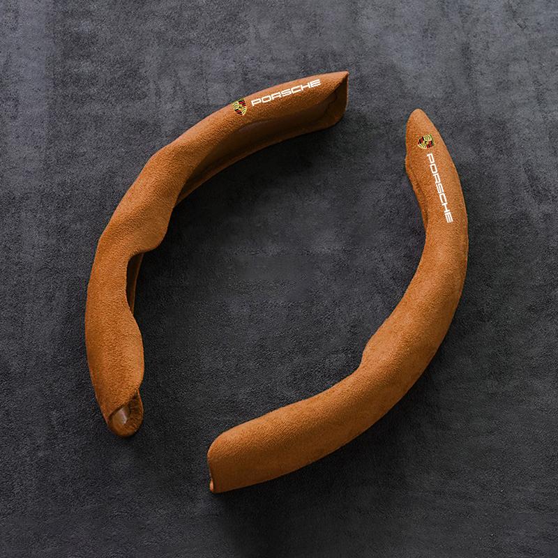 2 шт. Замшевая накладка на руль автомобиля, противоскользящая защитная оболочка для Porsche 911 Cayenne Carrera-GT 928 Panamera Boxster Macan 918