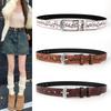 Leather Boho Inspired Belt With Embossed Design And Silver Buckle Womens For