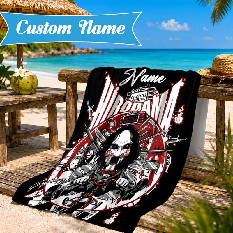 Custom Name Horror Holiday Mashup Beach Towel Microfiber Beach Towel, Lightweight and Quick-Dry, for Summer Travel, Swimming Pool Gift