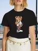 Роскошный бренд Мода Черный Селфи Медведь Принт Круглый Вырез Одежда Футболка с коротким рукавом Тренд Женский Летний Y2K Топ