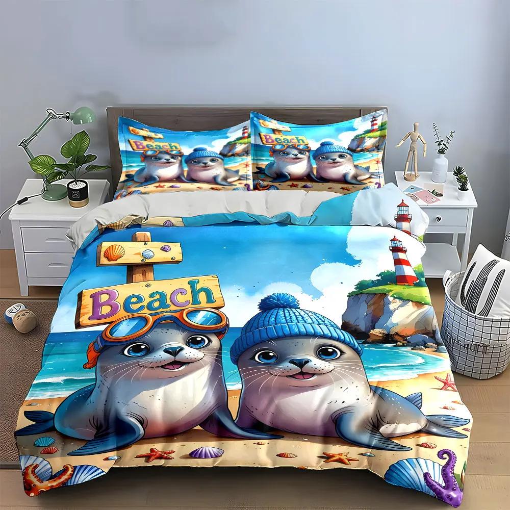 "Beach Theme Decorative Artwork Set" Soft Comfortable Duvet Cover Bedding Set Included 1*Duvet Cover & 2*Pillowcases, gift