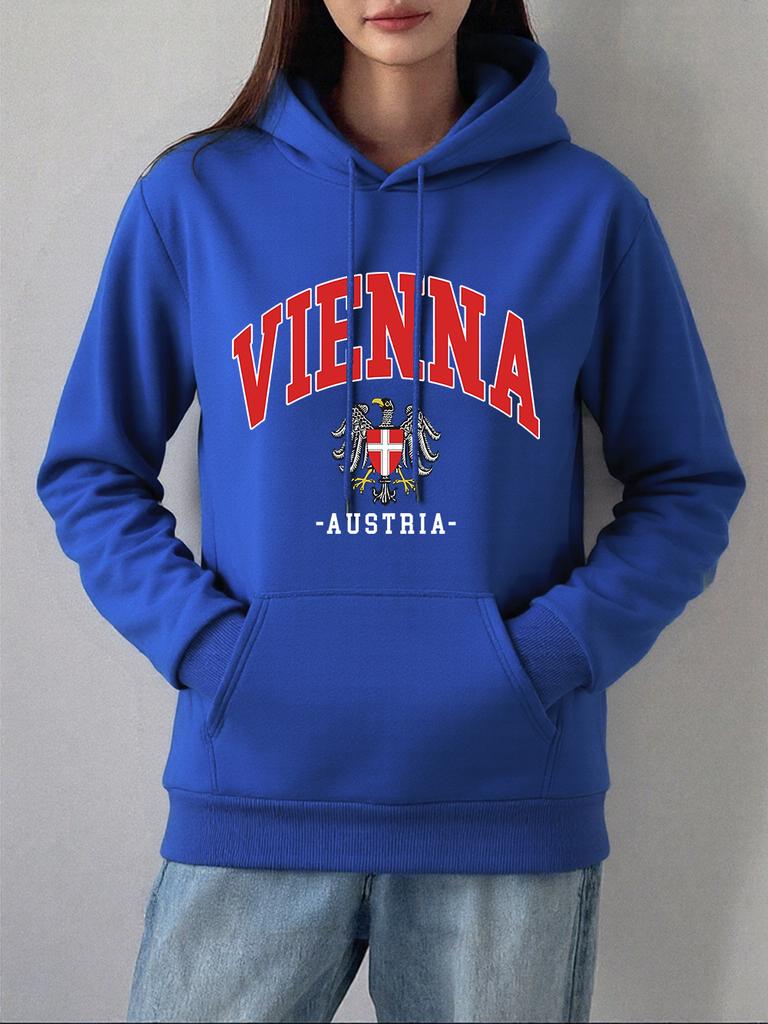 Вена Австрия Значки Принты Худи Женский Удобный Свободный Пуловер Повседневный Мягкий Свитшот Зимний Флис Теплый Женская Одежда