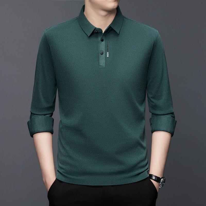 Мужская бесшовная дышащая футболка с воротником средней длины и длинными рукавами, поло