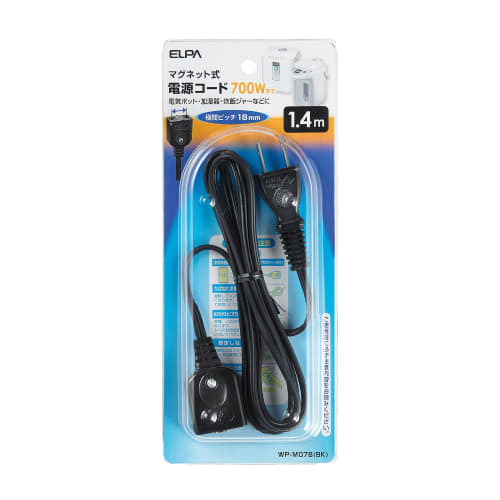 ELPA Pot Cord 125V 7A 1.4m Black WP-M07B(BK)