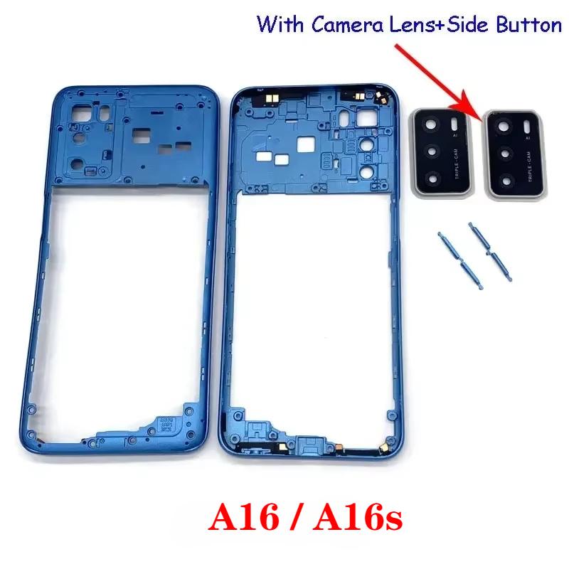 Для OPPO A5s A5Xs A15 A15s A16 A16s A36 A54 A74 A93 A57 A76 4G 5G Средняя рамка корпуса + Боковая кнопка + Объектив камеры