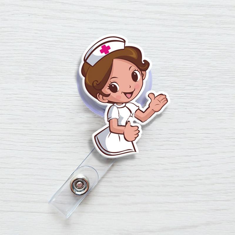 Модная идентификационная карточка с именем, выдвижная медсестра, врач, мультяшная кнопка, держатель для бейджа, школьные принадлежности, милый экспонат