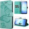 Protective Case - BOOLING - for Samsung Galaxy A17 4G/5G - Green Butterfly Synthetic Leather - 2 Glass Protectors