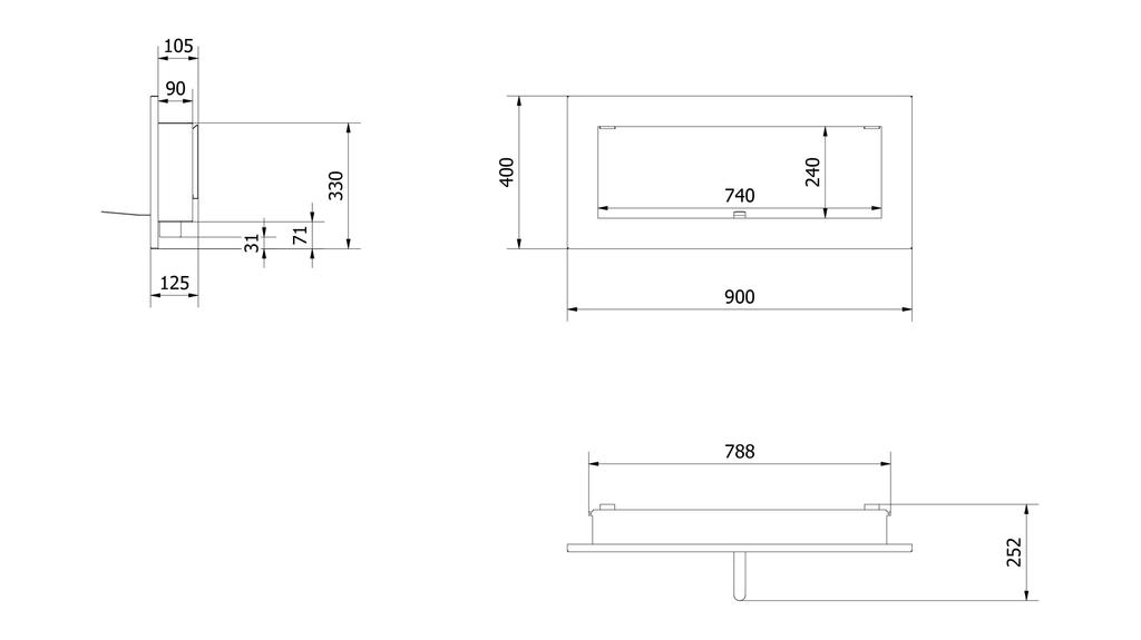 Wall Mounted Bioethanol Fireplace DELTA SLIM Black TÜV 