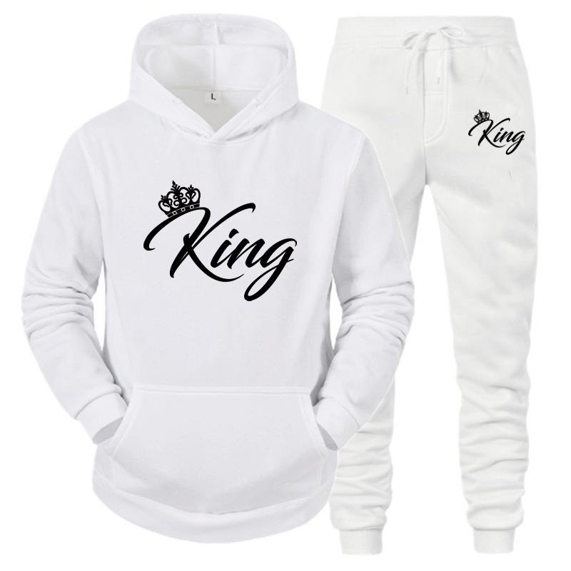 Толстовки с длинными рукавами, комплект с принтом, толстовка для пары Queen King Lover, толстовки больших размеров, трендовый спортивный костюм для пар